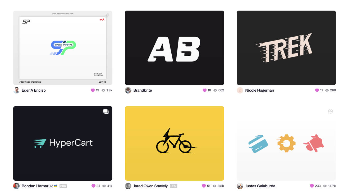 Screenshot of visual inspirations from Dribbble