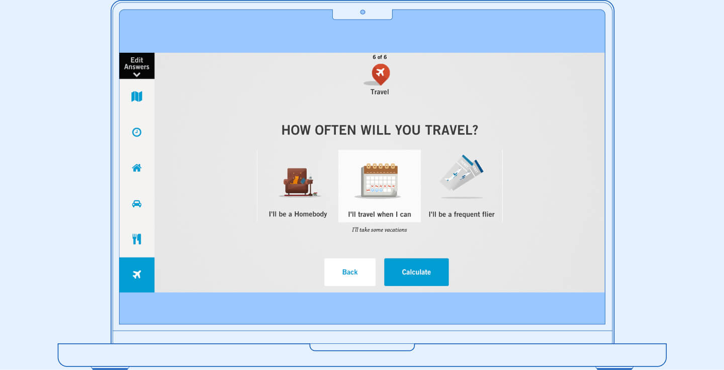Sample Question Screen of Prudential’s web tool “Map My Retirement”, with question “Where will you live”